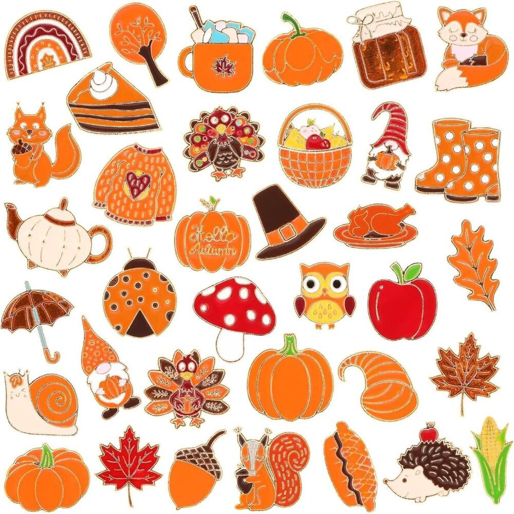 36 PCS Fall Enamel Brooch Pins Thanksgiving Pumpkin Turkey Lapel Pins Fall Brooc